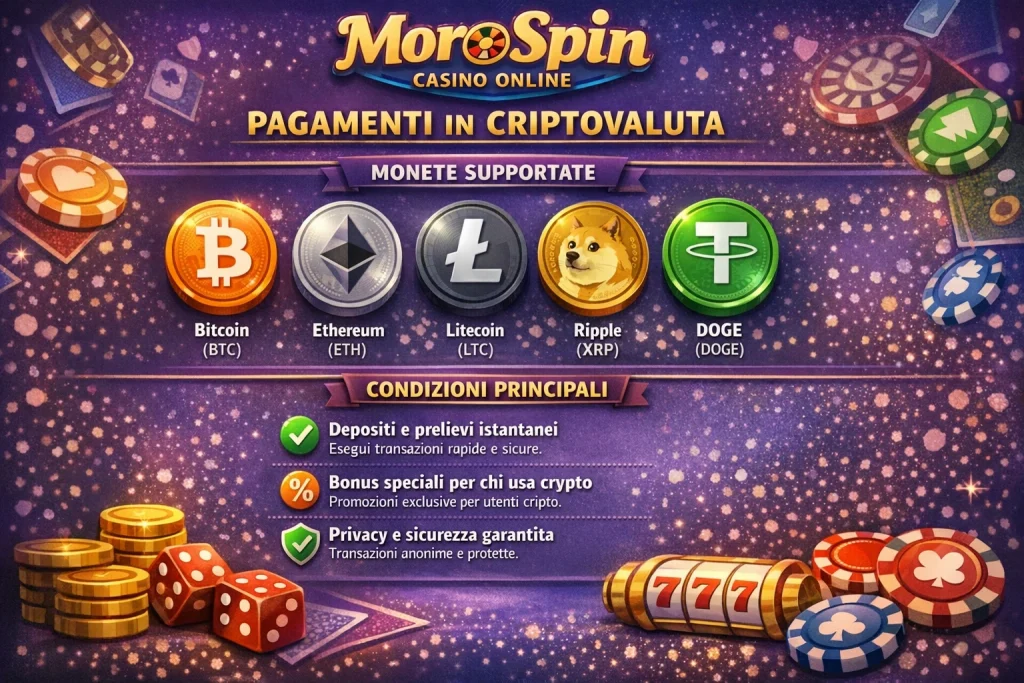 MoroSpin Casino: pagamenti in criptovaluta, monete supportate e condizioni MoroSpin Casino: pagamenti in criptovaluta, monete supportate e condizioni